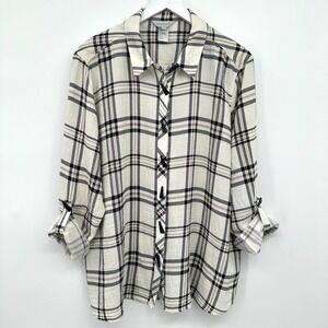 Multiples Tunic Top Shirt Size XL Neutral Long Roll Tab Sleeves Retro Grunge Alt